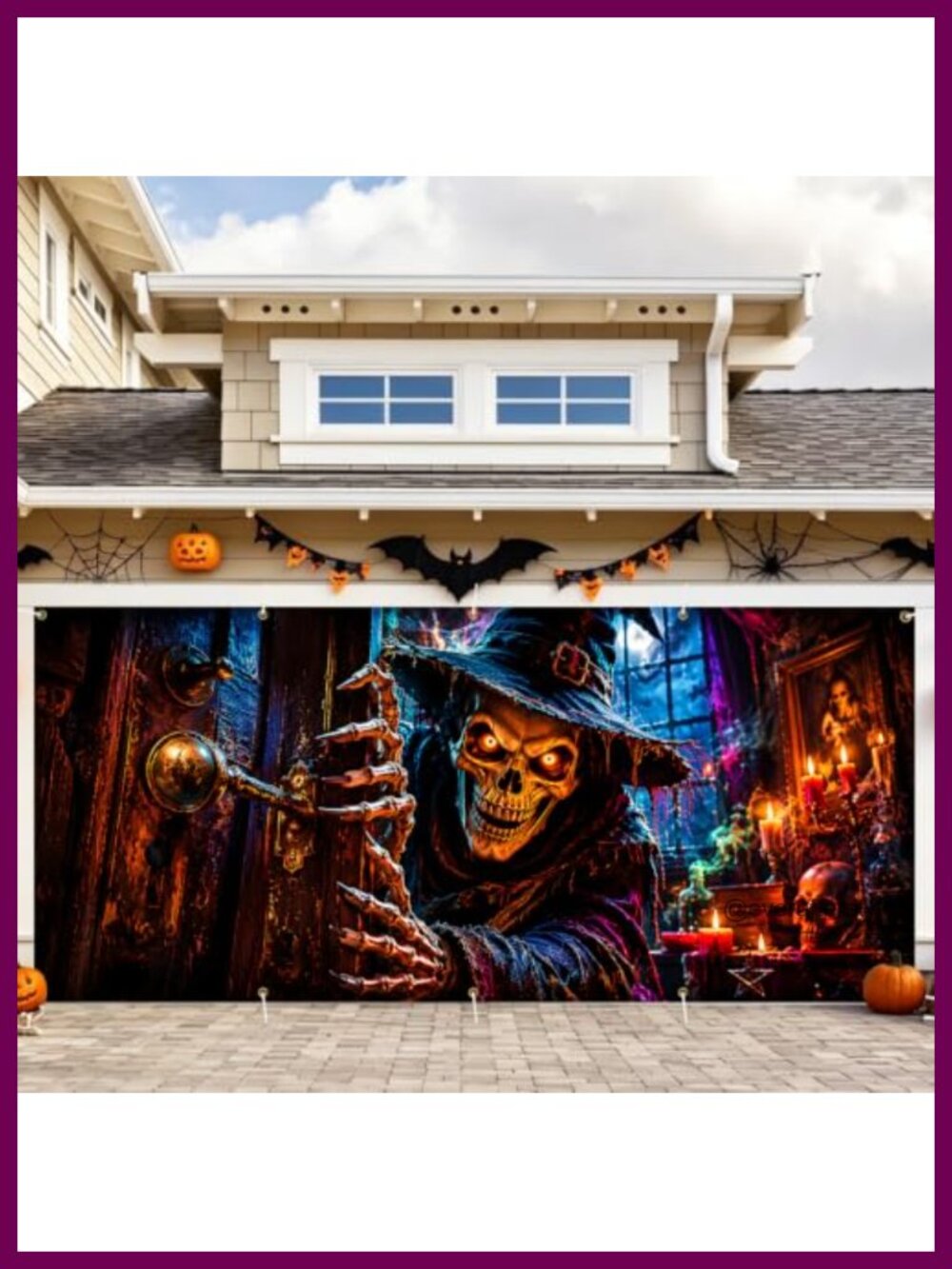 7x16ft Gothic Halloween Garage Door Banner Skeleton Wizard Spooky Outdoor